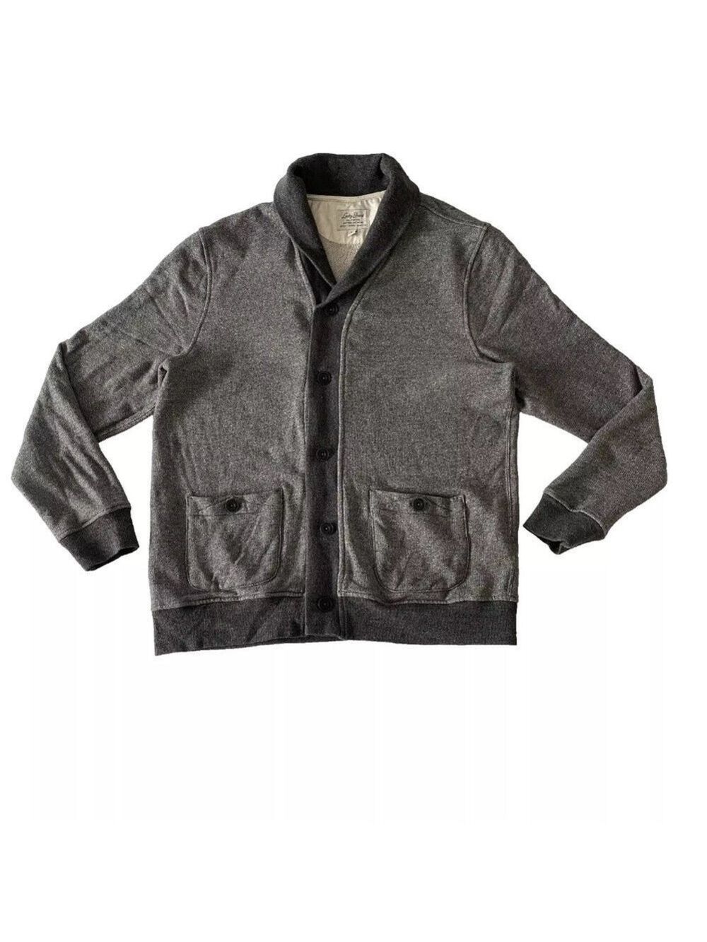 Lucky Brand Cardigan Sweater Mens XL Gray Shawl Collar Pockets Softest Knitwear
